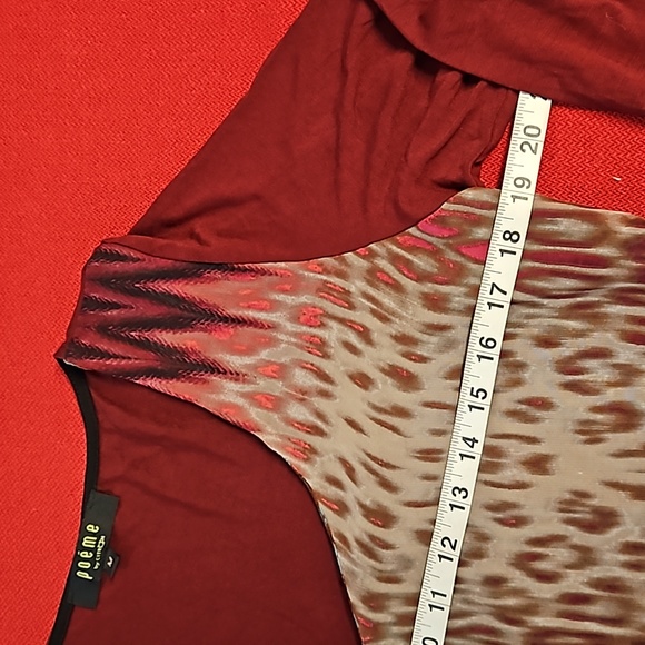 POEME Citron long sleeve multicolor mixed texture tunic top Med. maroon - Picture 4 of 7